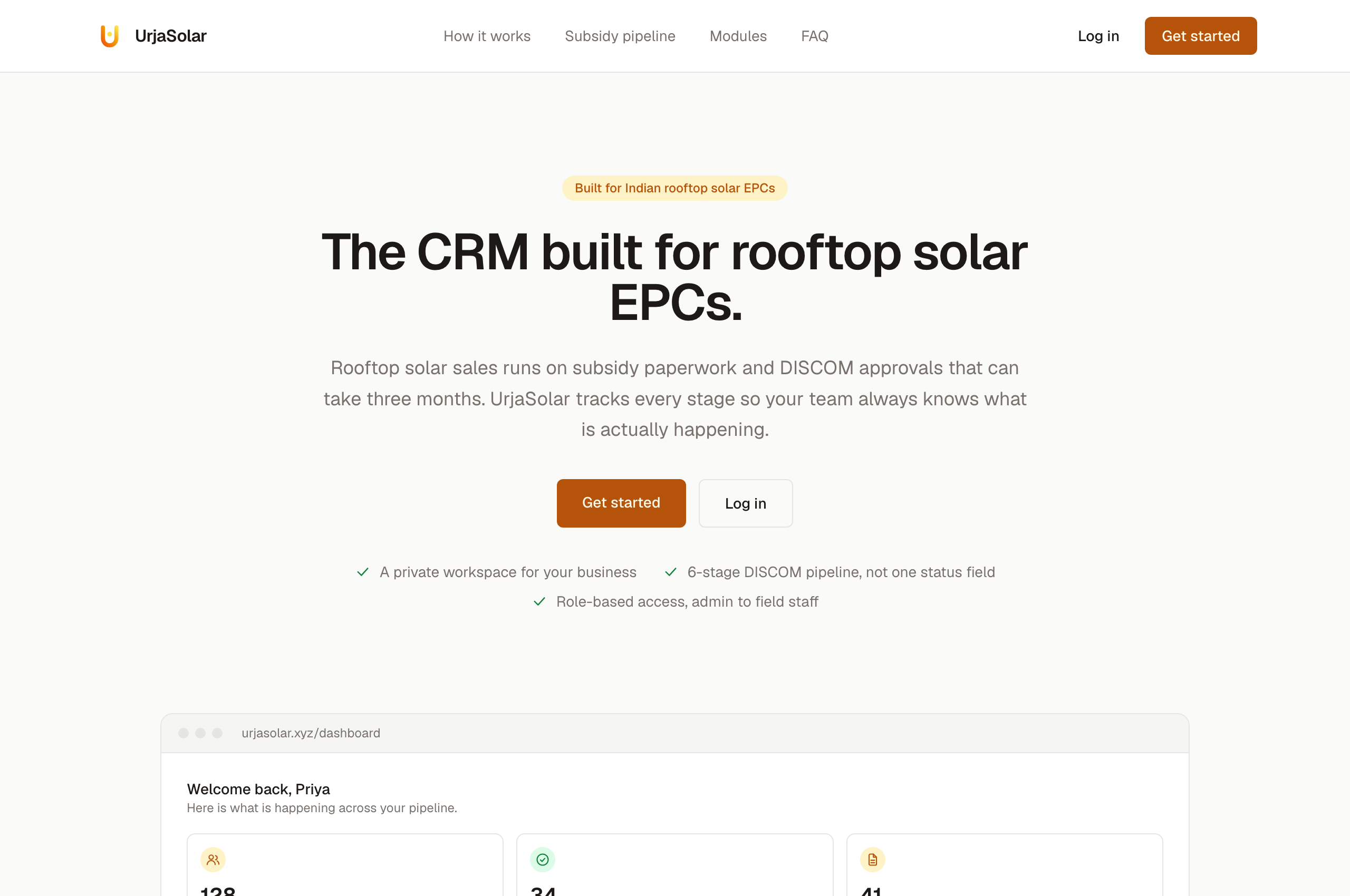 UrjaSolar landing page
